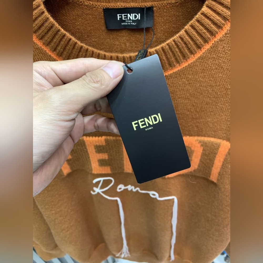 Fendi Orange Crew Neck Logo Letter Knit Sweater - Picture 5 of 10